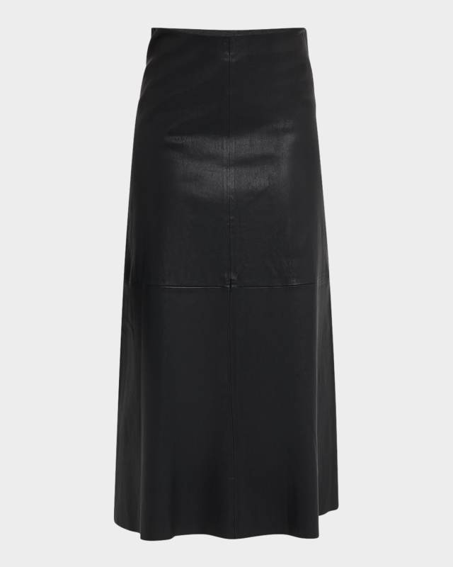 Simoas Lambskin Leather Midi Skirt